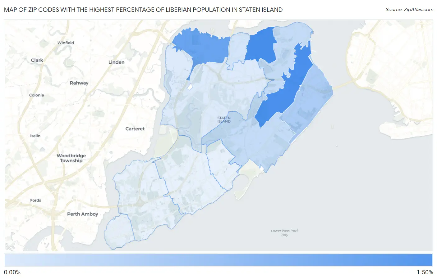 Zip Codes with the Highest Percentage of Liberian Population in Staten Island Map