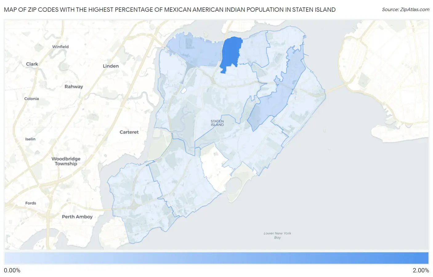 Zip Codes with the Highest Percentage of Mexican American Indian Population in Staten Island Map