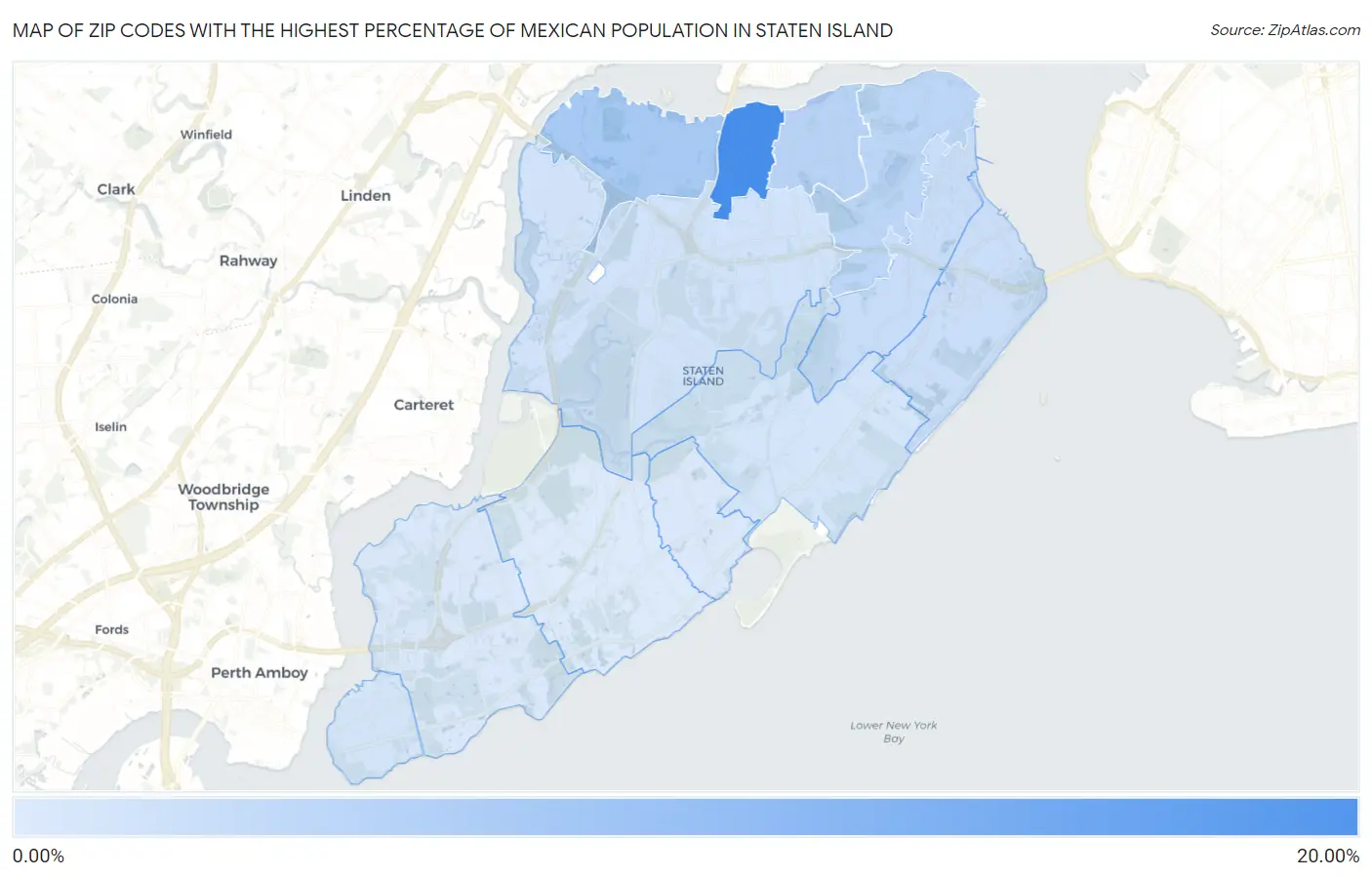Zip Codes with the Highest Percentage of Mexican Population in Staten Island Map