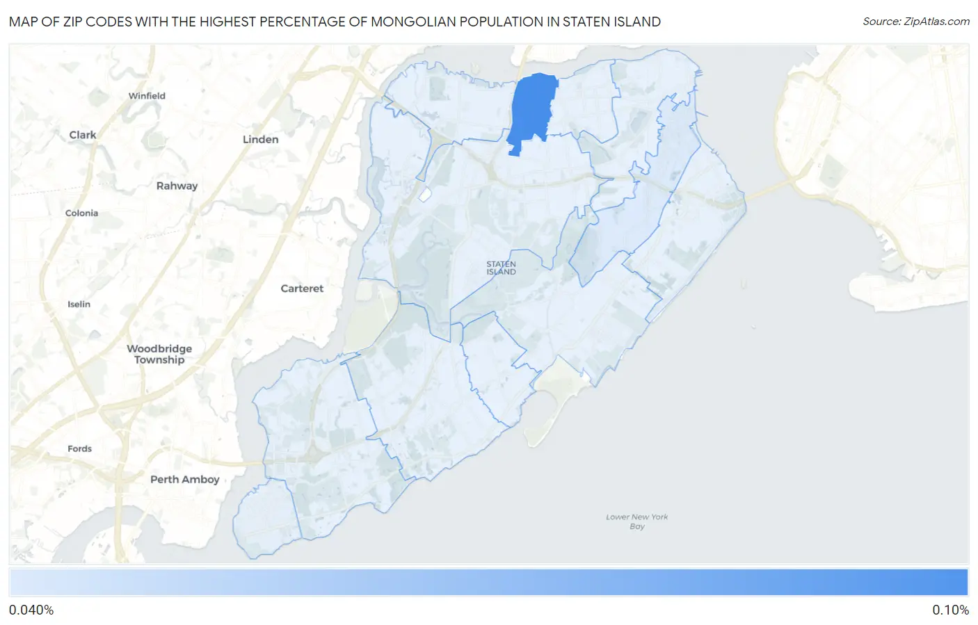 Zip Codes with the Highest Percentage of Mongolian Population in Staten Island Map