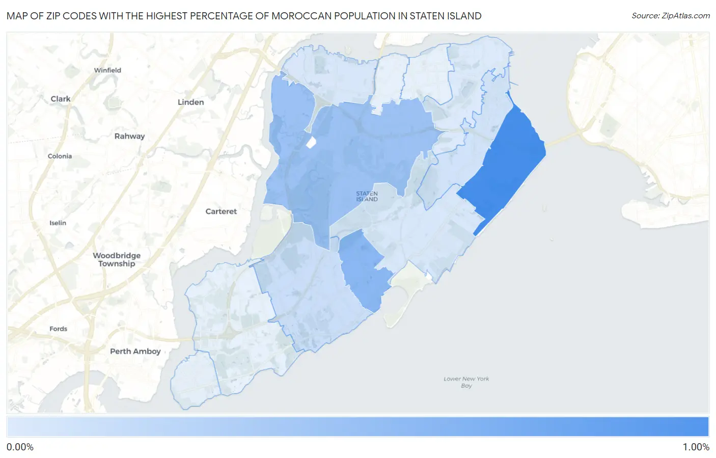 Zip Codes with the Highest Percentage of Moroccan Population in Staten Island Map