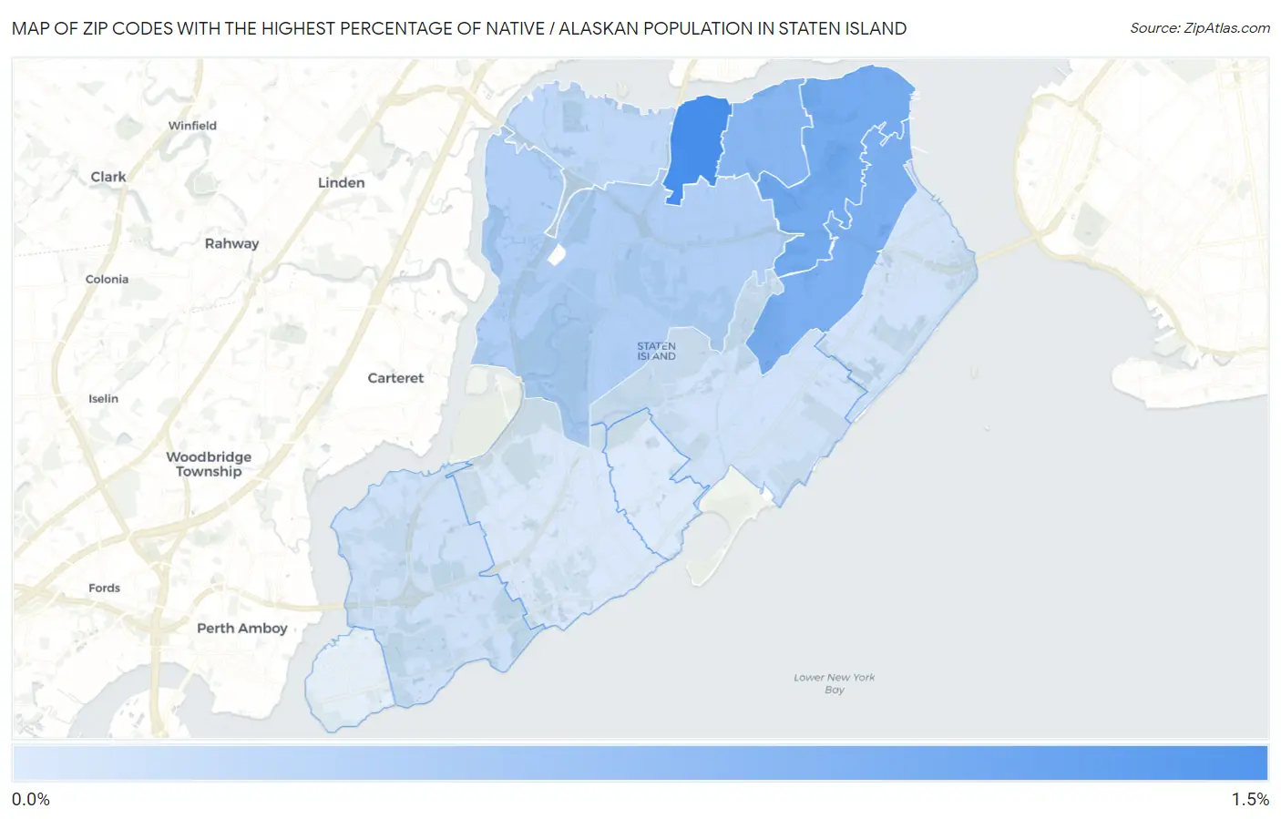 Zip Codes with the Highest Percentage of Native / Alaskan Population in Staten Island Map