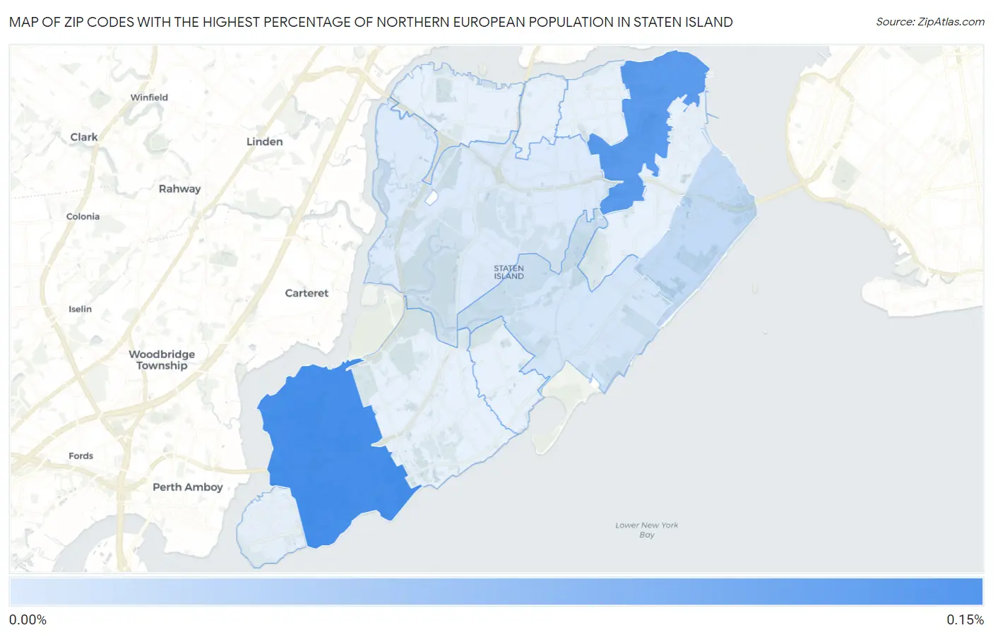 Zip Codes with the Highest Percentage of Northern European Population in Staten Island Map