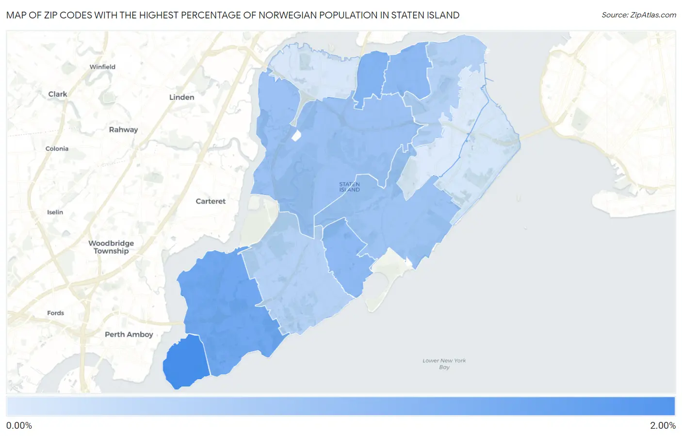 Zip Codes with the Highest Percentage of Norwegian Population in Staten Island Map