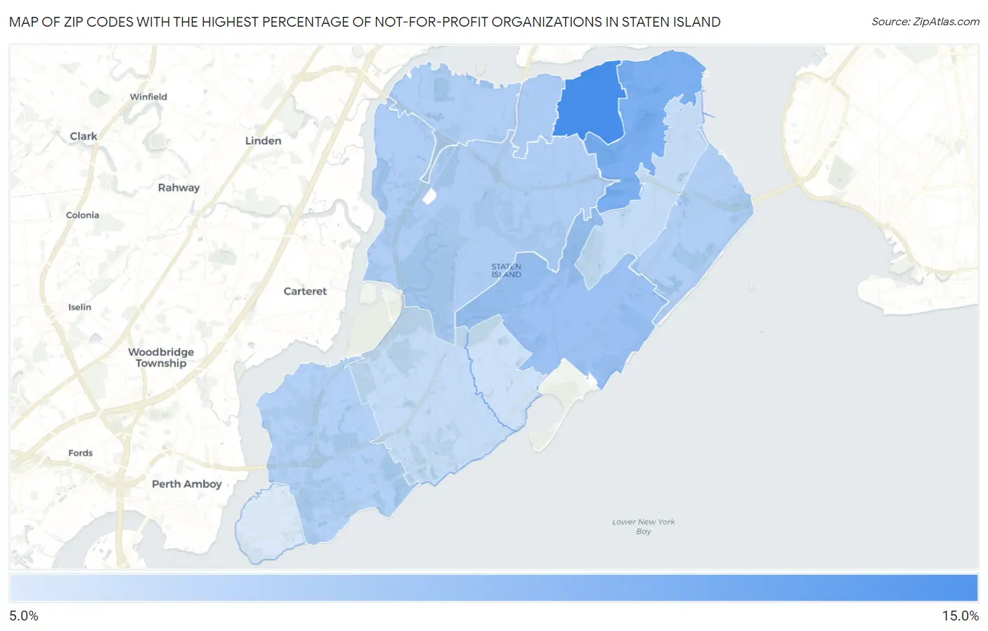 Zip Codes with the Highest Percentage of Not-for-profit Organizations in Staten Island Map
