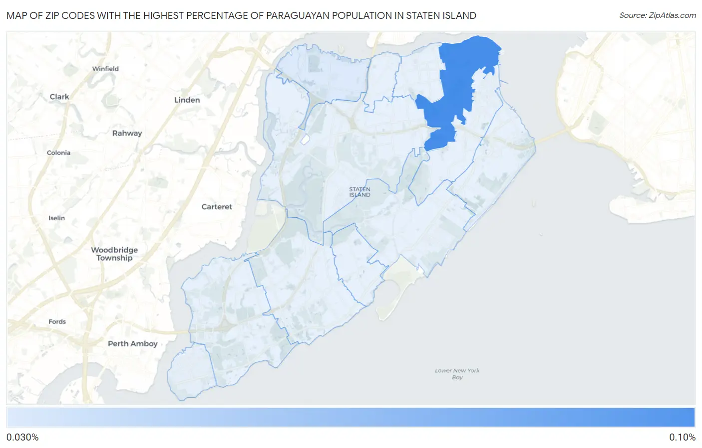 Zip Codes with the Highest Percentage of Paraguayan Population in Staten Island Map