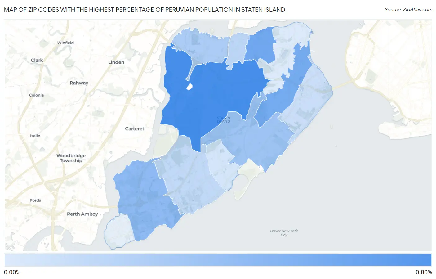 Zip Codes with the Highest Percentage of Peruvian Population in Staten Island Map