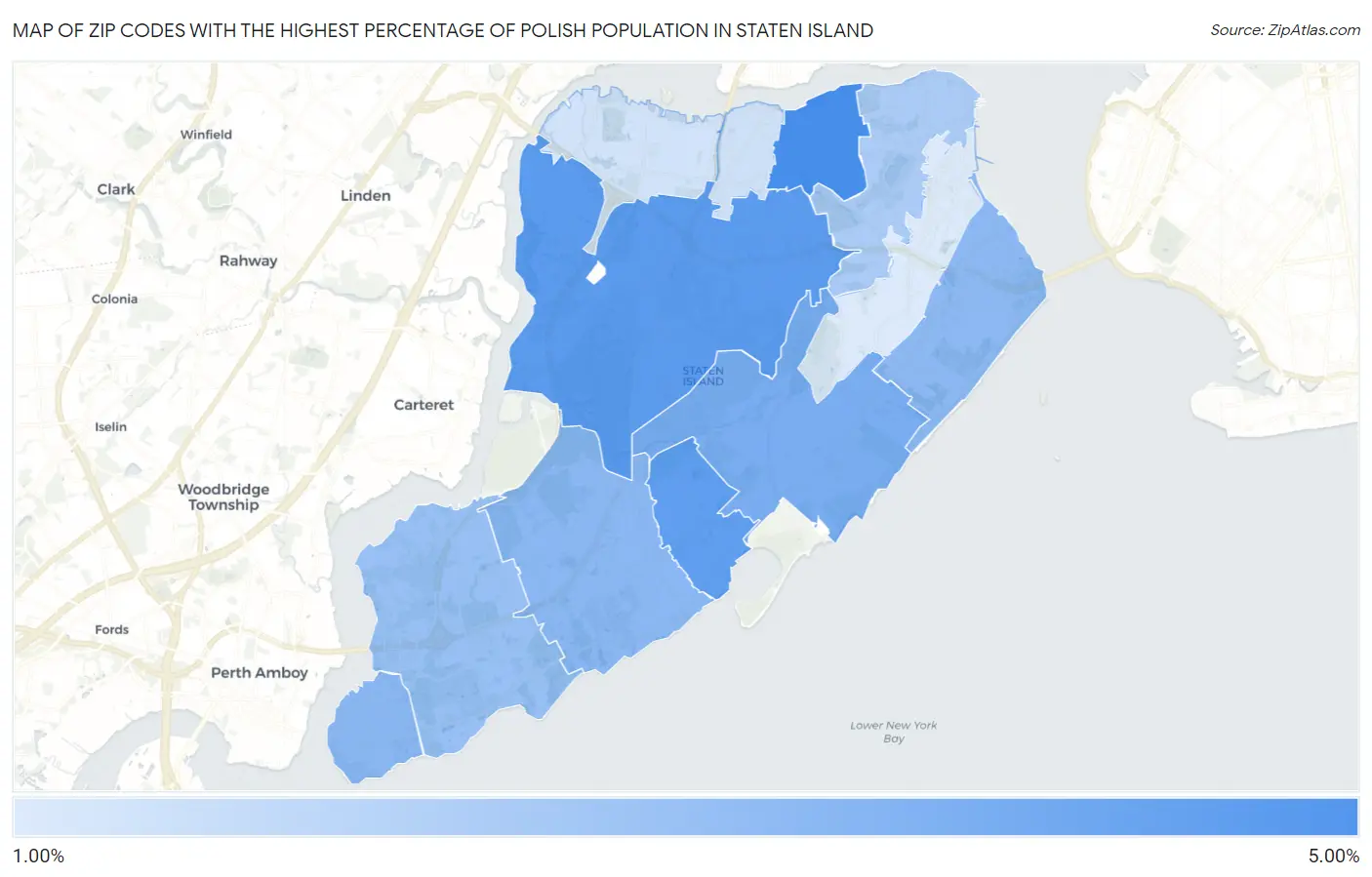 Zip Codes with the Highest Percentage of Polish Population in Staten Island Map