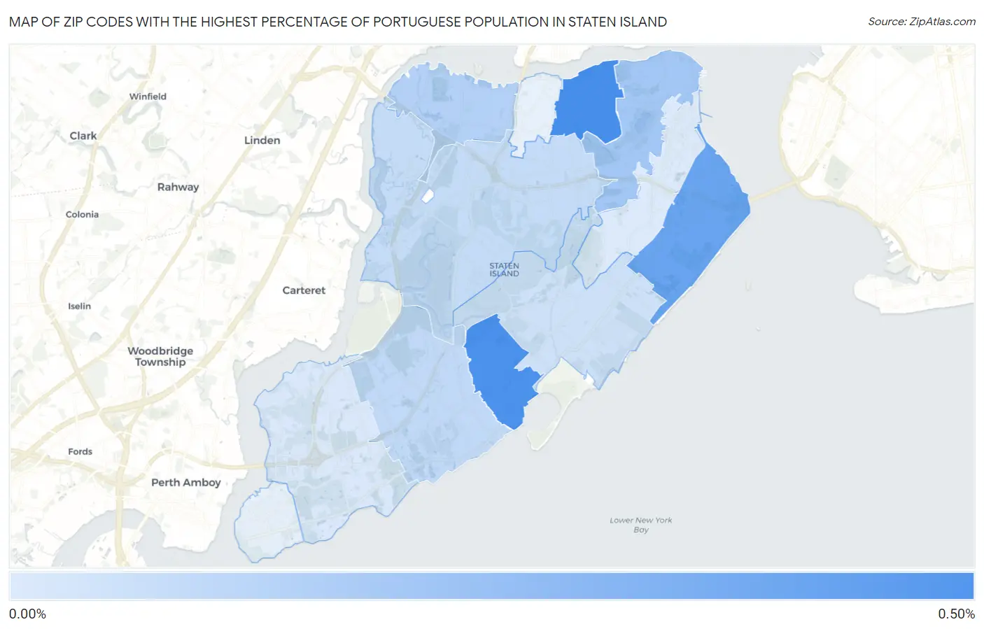 Zip Codes with the Highest Percentage of Portuguese Population in Staten Island Map