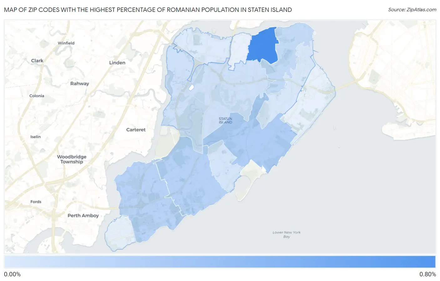 Zip Codes with the Highest Percentage of Romanian Population in Staten Island Map