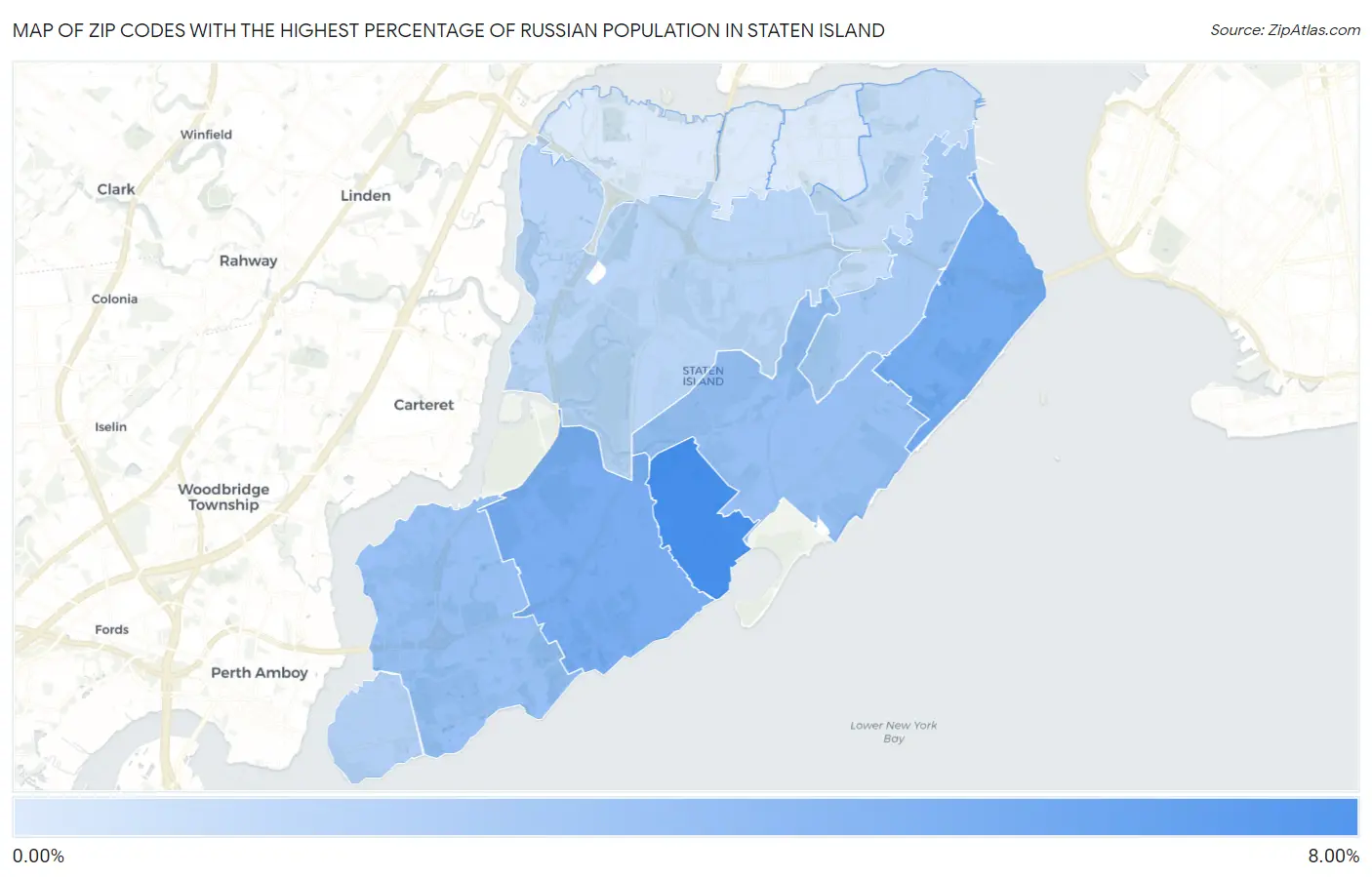 Zip Codes with the Highest Percentage of Russian Population in Staten Island Map