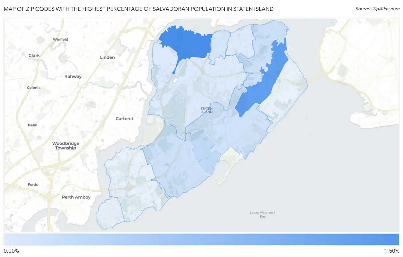 Zip Codes with the Highest Percentage of Salvadoran Population in Staten Island Map
