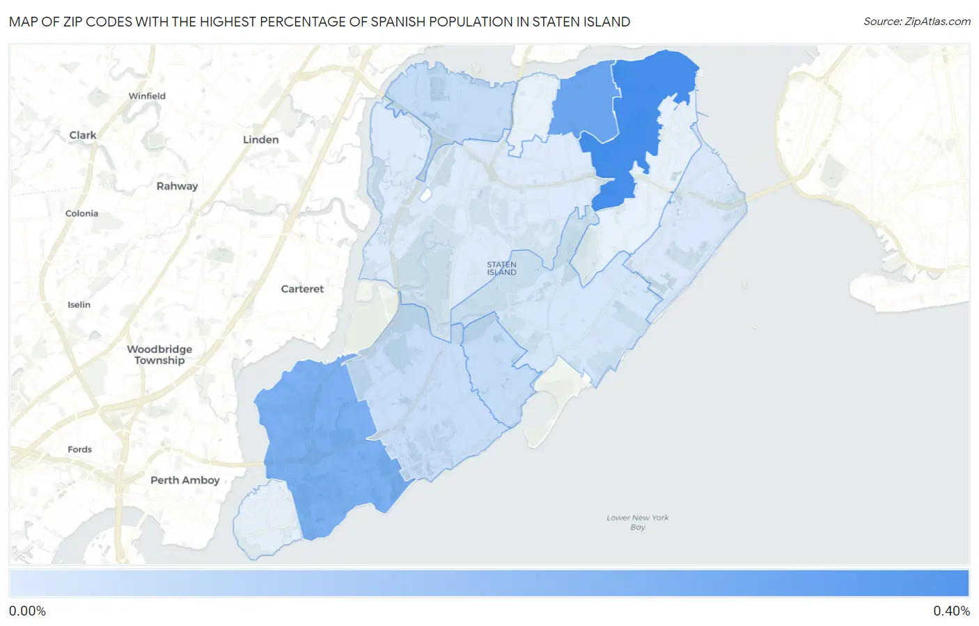Zip Codes with the Highest Percentage of Spanish Population in Staten Island Map