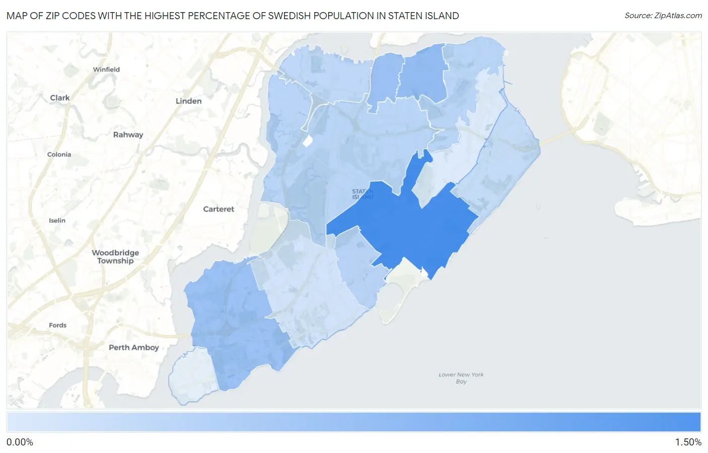 Zip Codes with the Highest Percentage of Swedish Population in Staten Island Map