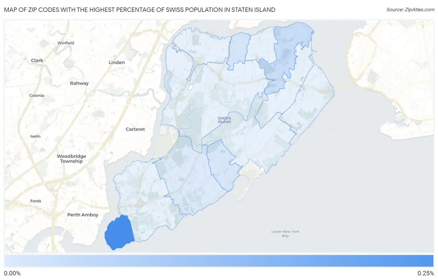 Zip Codes with the Highest Percentage of Swiss Population in Staten Island Map