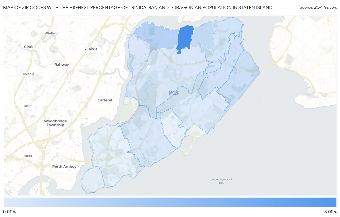 Zip Codes with the Highest Percentage of Trinidadian and Tobagonian Population in Staten Island Map