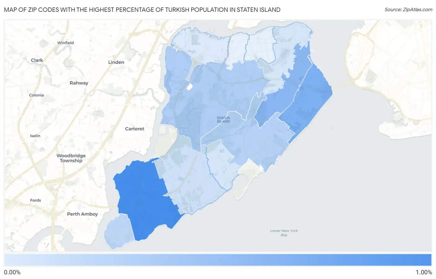 Zip Codes with the Highest Percentage of Turkish Population in Staten Island Map