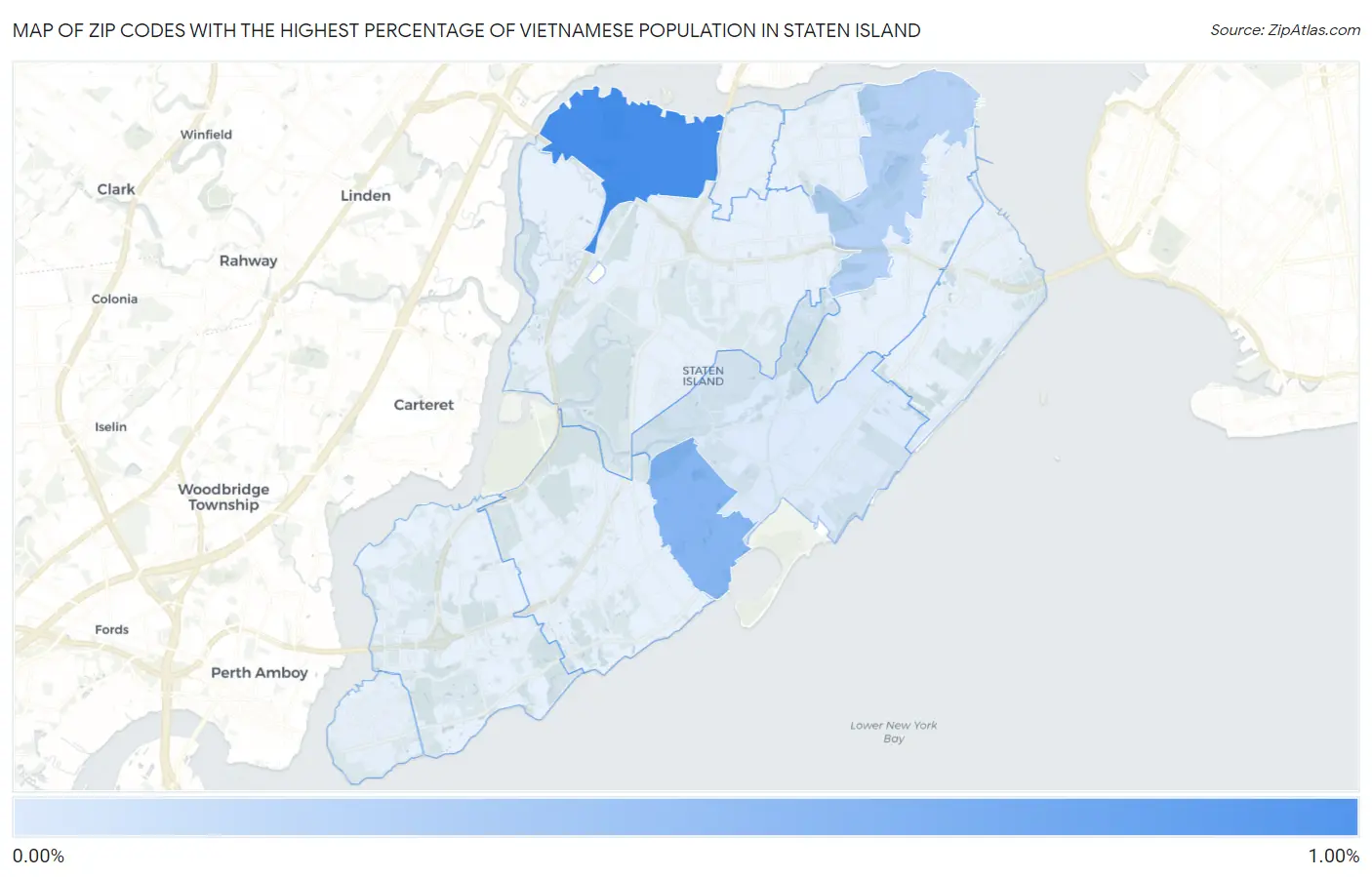 Zip Codes with the Highest Percentage of Vietnamese Population in Staten Island Map