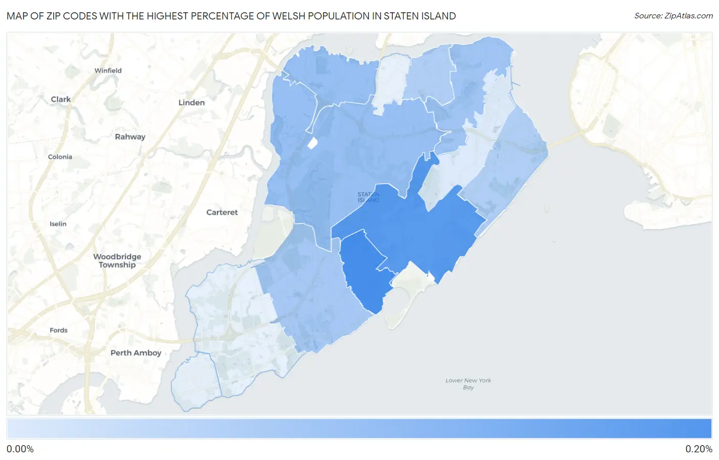 Zip Codes with the Highest Percentage of Welsh Population in Staten Island Map