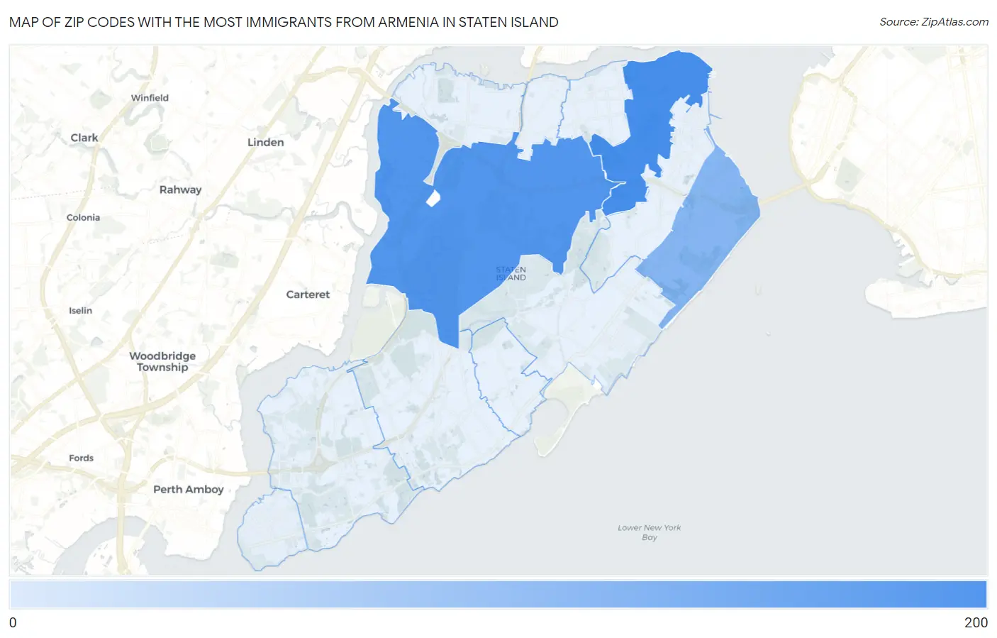 Zip Codes with the Most Immigrants from Armenia in Staten Island Map