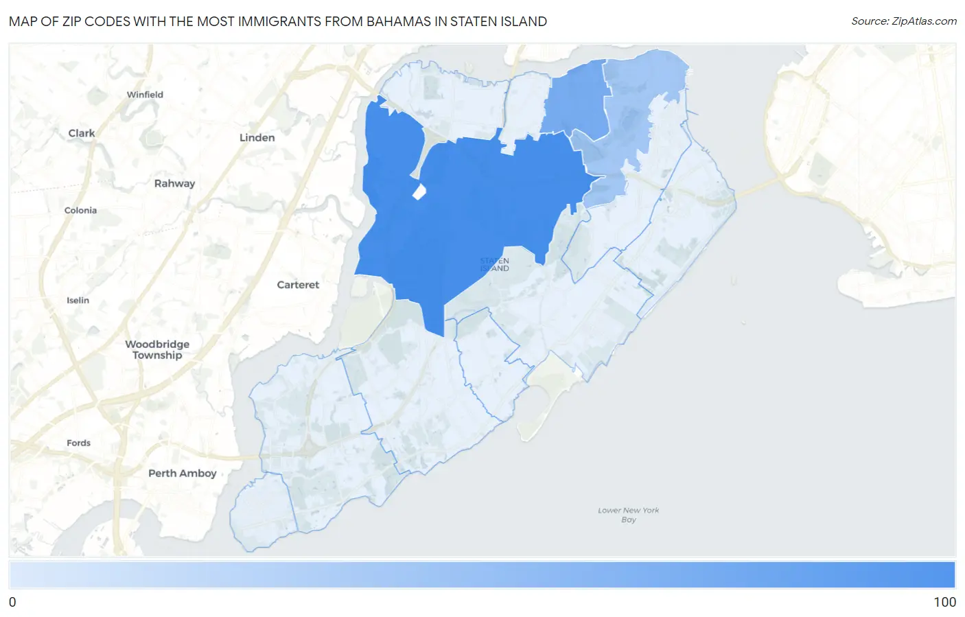 Zip Codes with the Most Immigrants from Bahamas in Staten Island Map