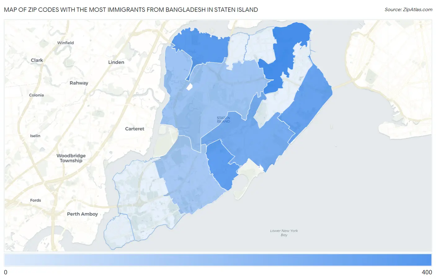 Zip Codes with the Most Immigrants from Bangladesh in Staten Island Map