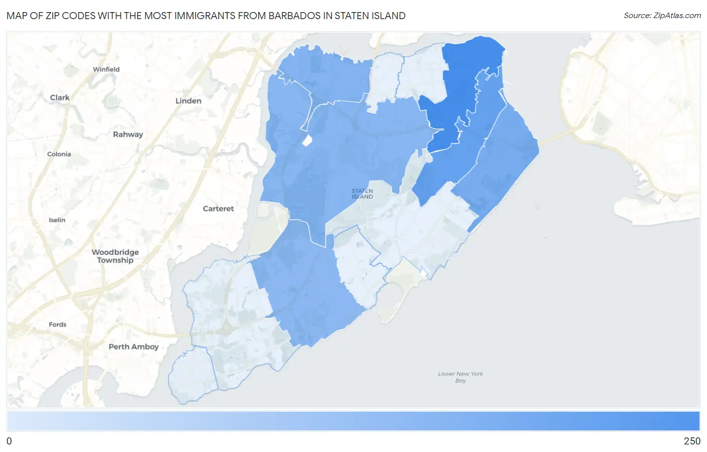 Zip Codes with the Most Immigrants from Barbados in Staten Island Map