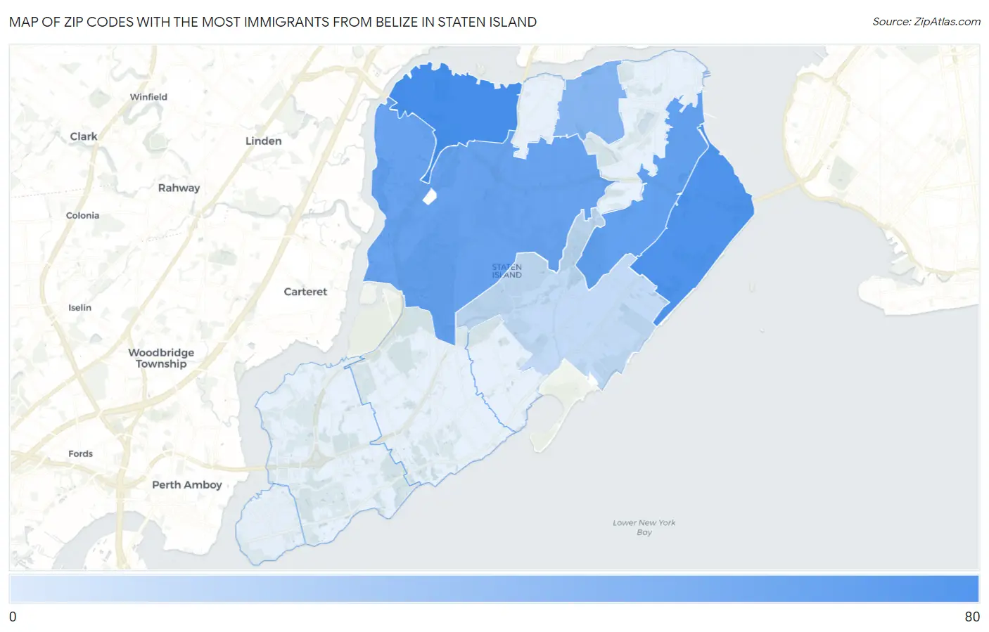 Zip Codes with the Most Immigrants from Belize in Staten Island Map