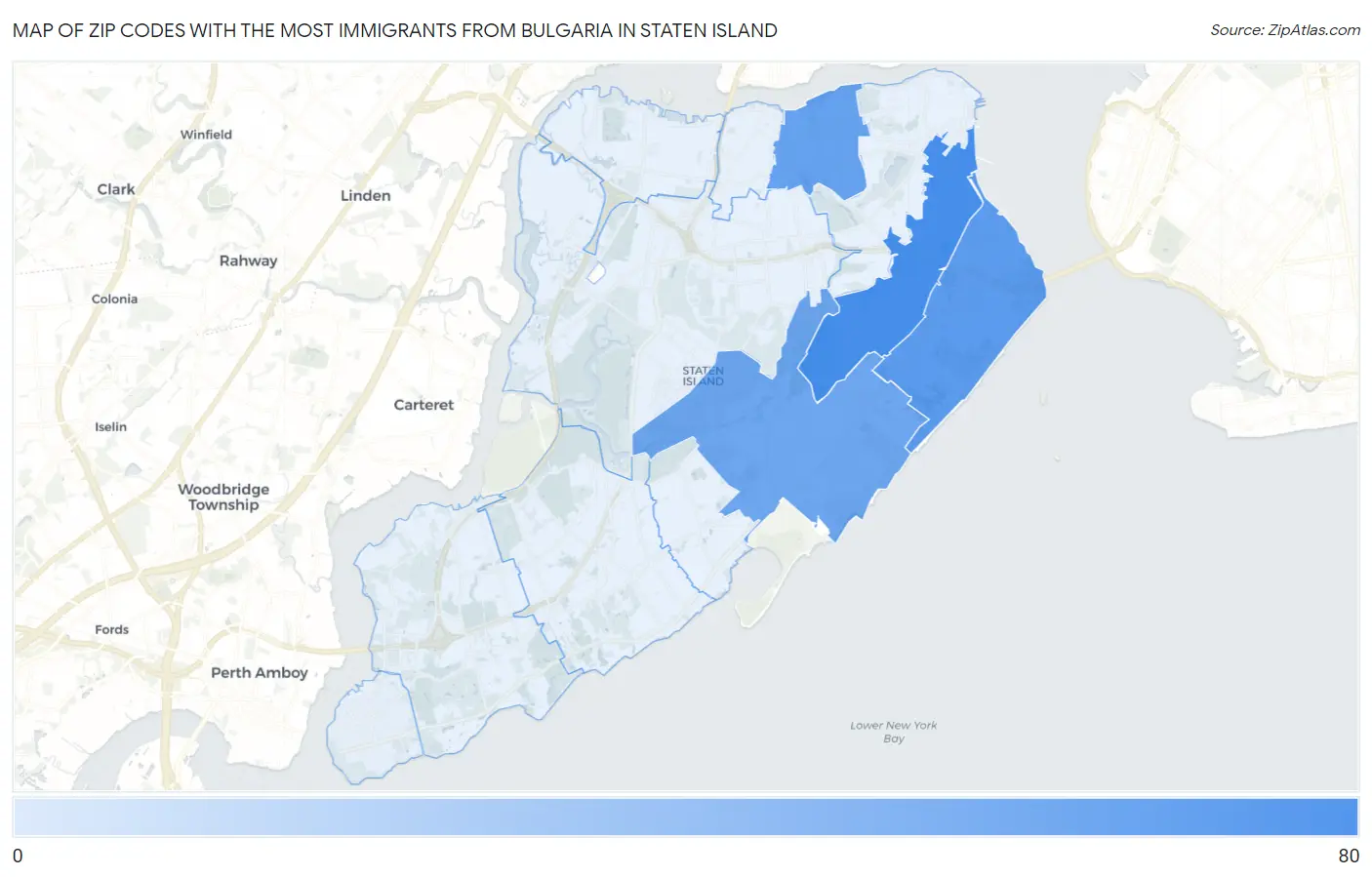 Zip Codes with the Most Immigrants from Bulgaria in Staten Island Map