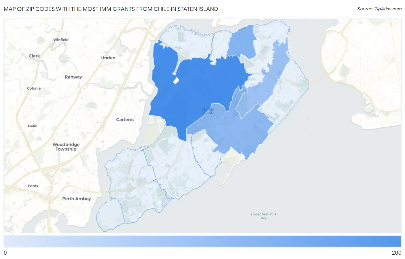 Zip Codes with the Most Immigrants from Chile in Staten Island Map
