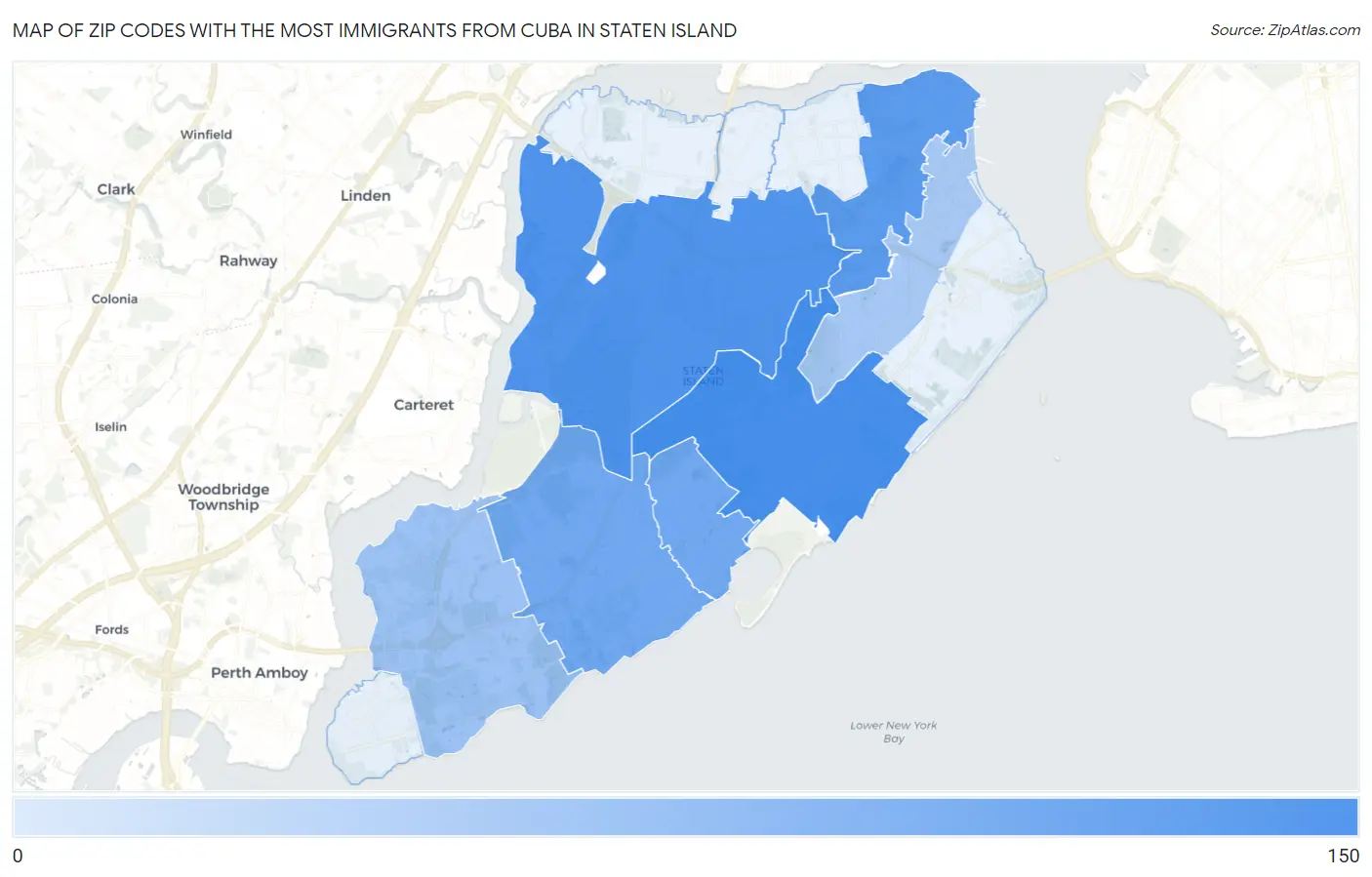 Zip Codes with the Most Immigrants from Cuba in Staten Island Map