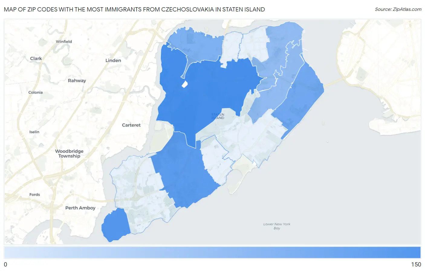 Zip Codes with the Most Immigrants from Czechoslovakia in Staten Island Map