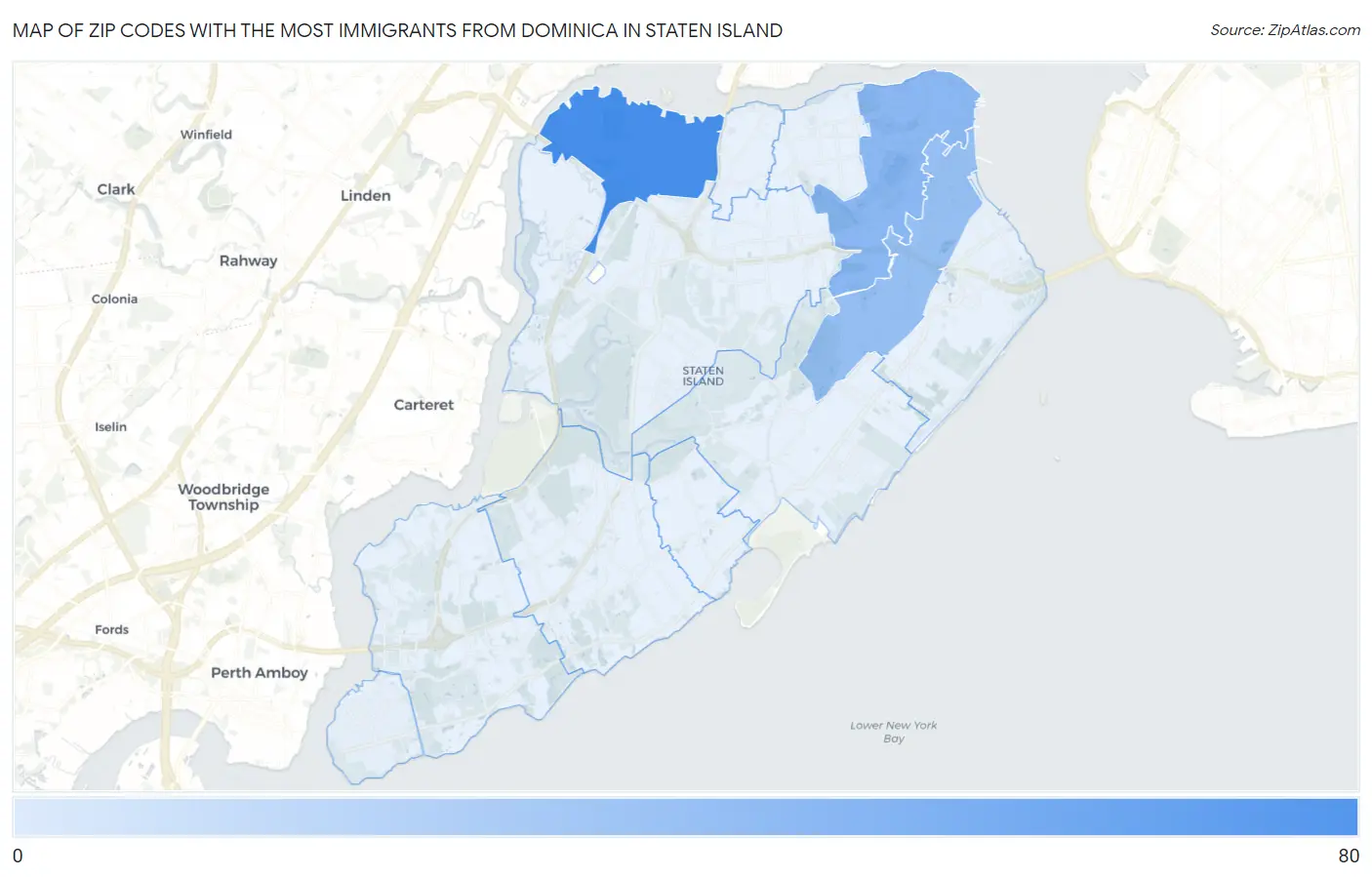 Zip Codes with the Most Immigrants from Dominica in Staten Island Map