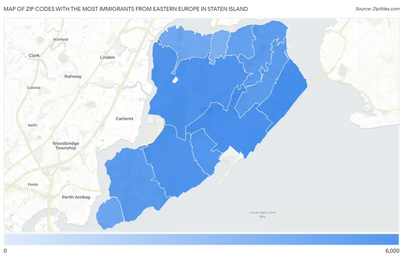 Zip Codes with the Most Immigrants from Eastern Europe in Staten Island Map
