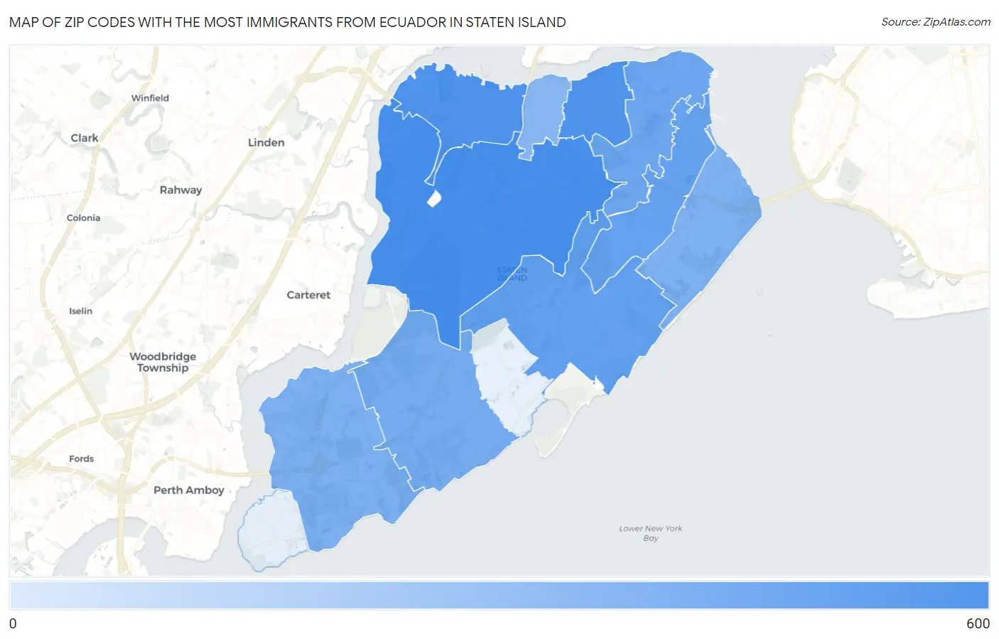 Zip Codes with the Most Immigrants from Ecuador in Staten Island Map