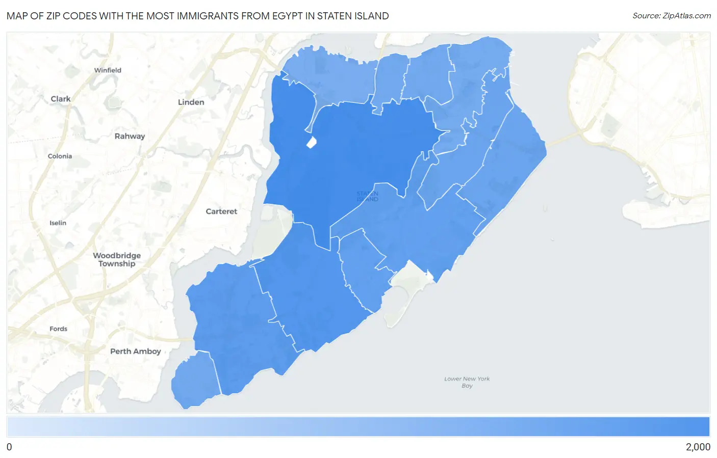 Zip Codes with the Most Immigrants from Egypt in Staten Island Map