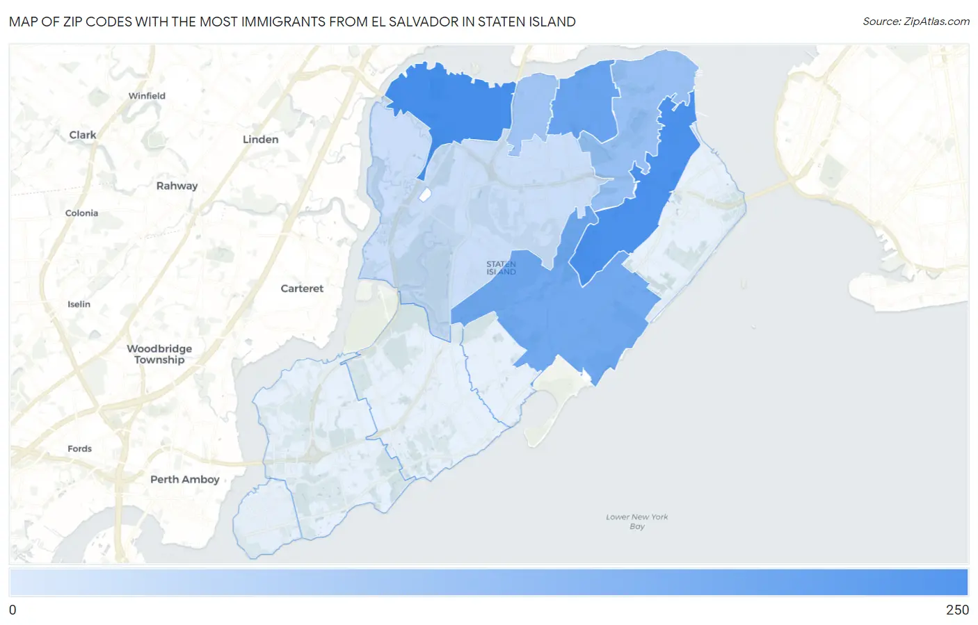 Zip Codes with the Most Immigrants from El Salvador in Staten Island Map