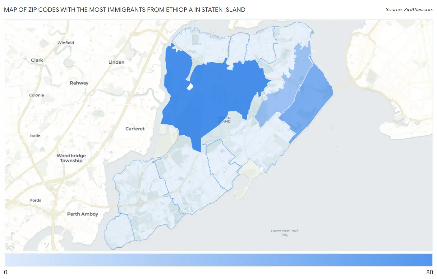 Zip Codes with the Most Immigrants from Ethiopia in Staten Island Map
