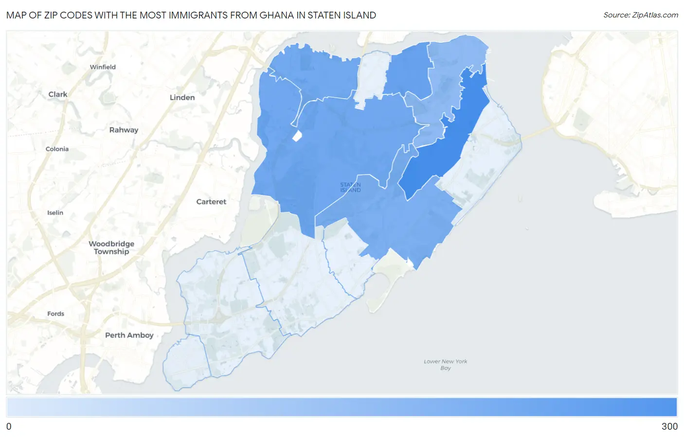 Zip Codes with the Most Immigrants from Ghana in Staten Island Map