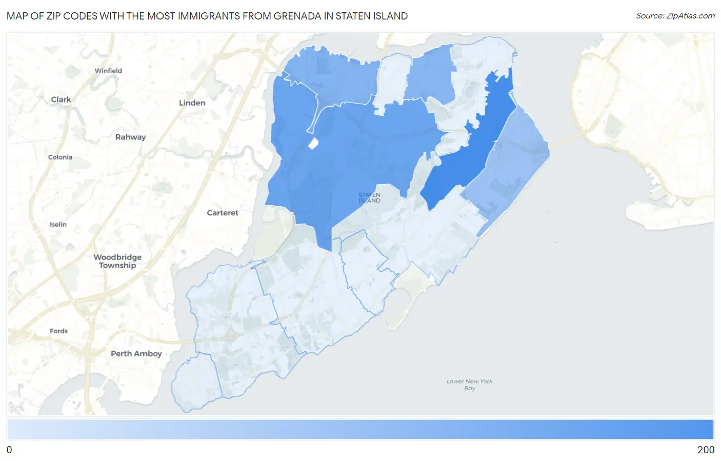 Zip Codes with the Most Immigrants from Grenada in Staten Island Map