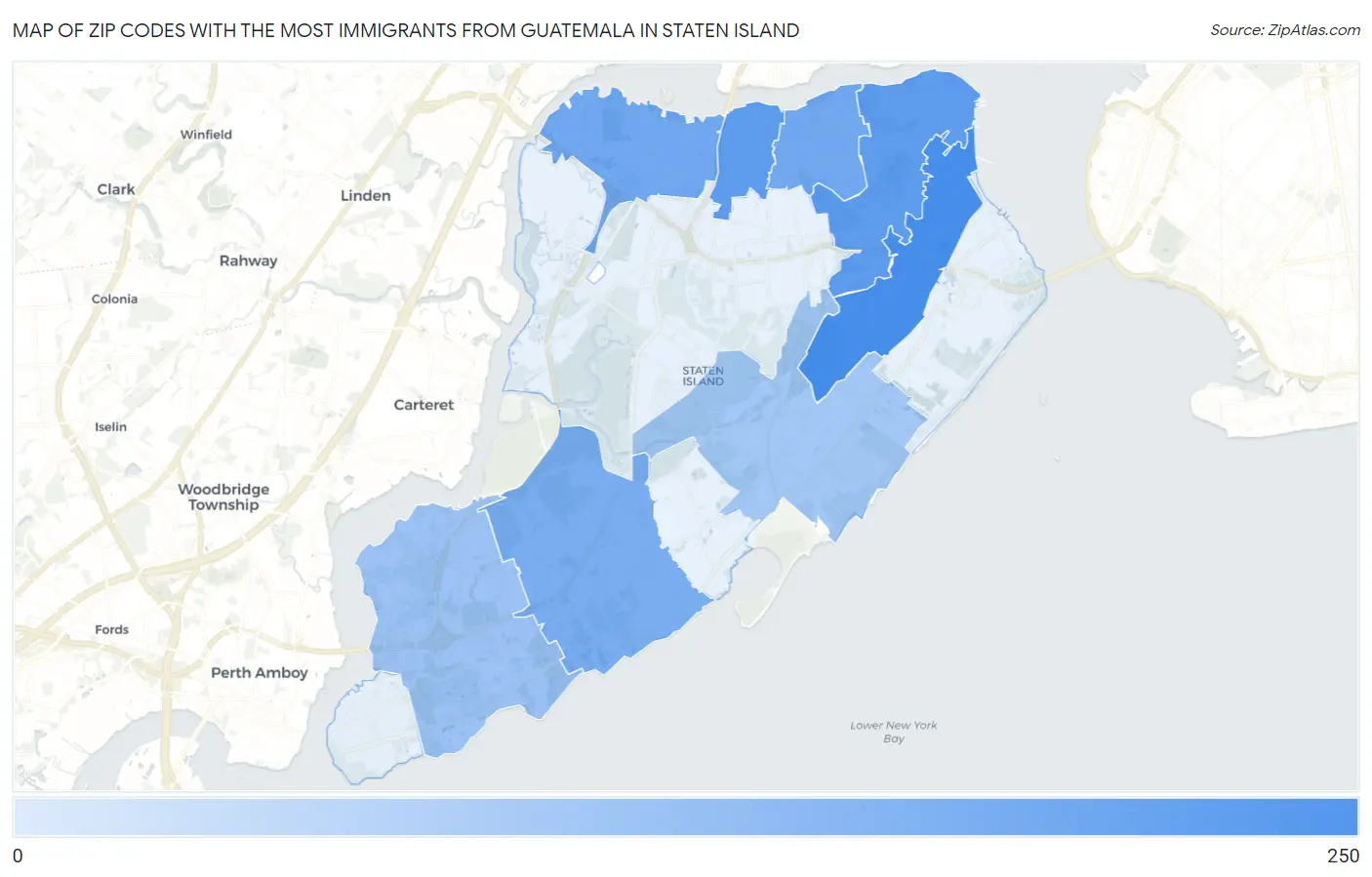 Zip Codes with the Most Immigrants from Guatemala in Staten Island Map