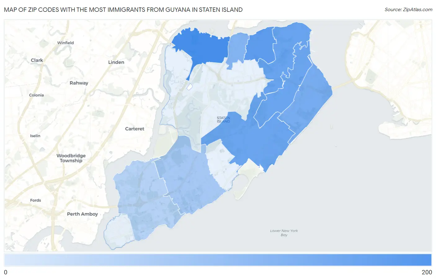 Zip Codes with the Most Immigrants from Guyana in Staten Island Map