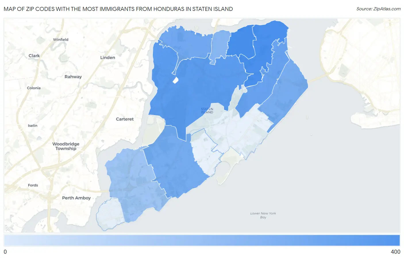 Zip Codes with the Most Immigrants from Honduras in Staten Island Map