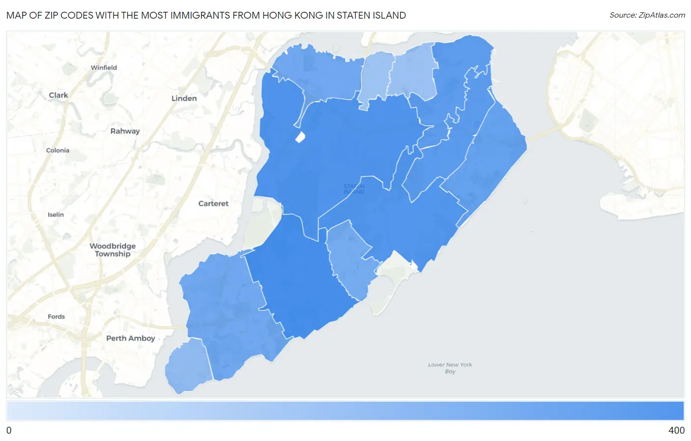 Zip Codes with the Most Immigrants from Hong Kong in Staten Island Map