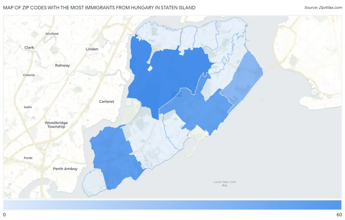 Zip Codes with the Most Immigrants from Hungary in Staten Island Map
