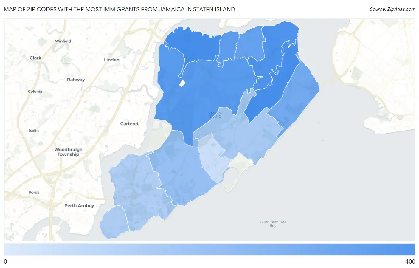 Zip Codes with the Most Immigrants from Jamaica in Staten Island Map