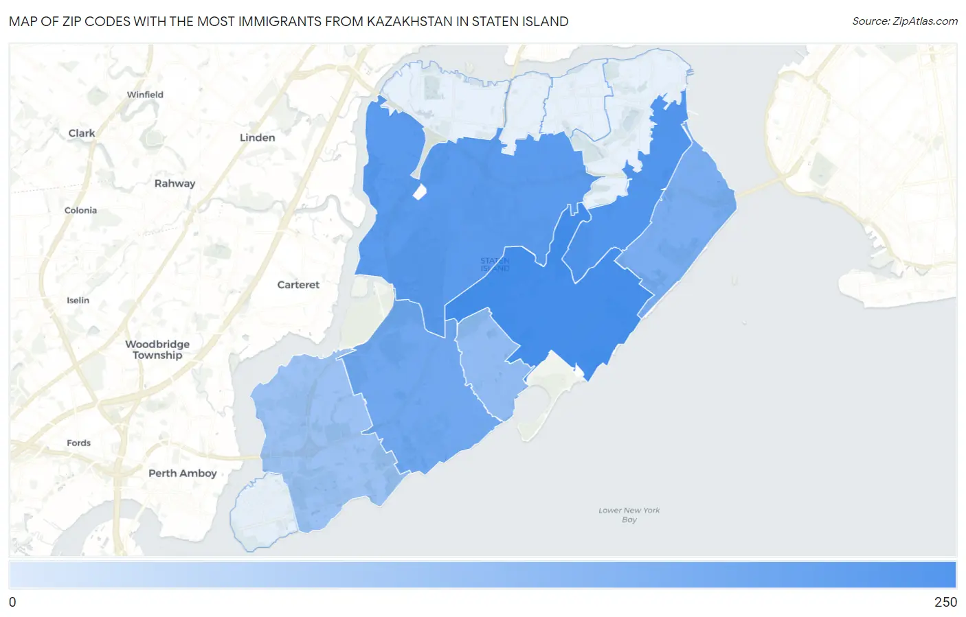 Zip Codes with the Most Immigrants from Kazakhstan in Staten Island Map