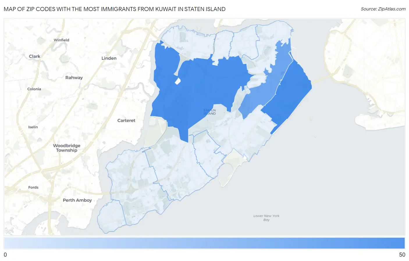 Zip Codes with the Most Immigrants from Kuwait in Staten Island Map