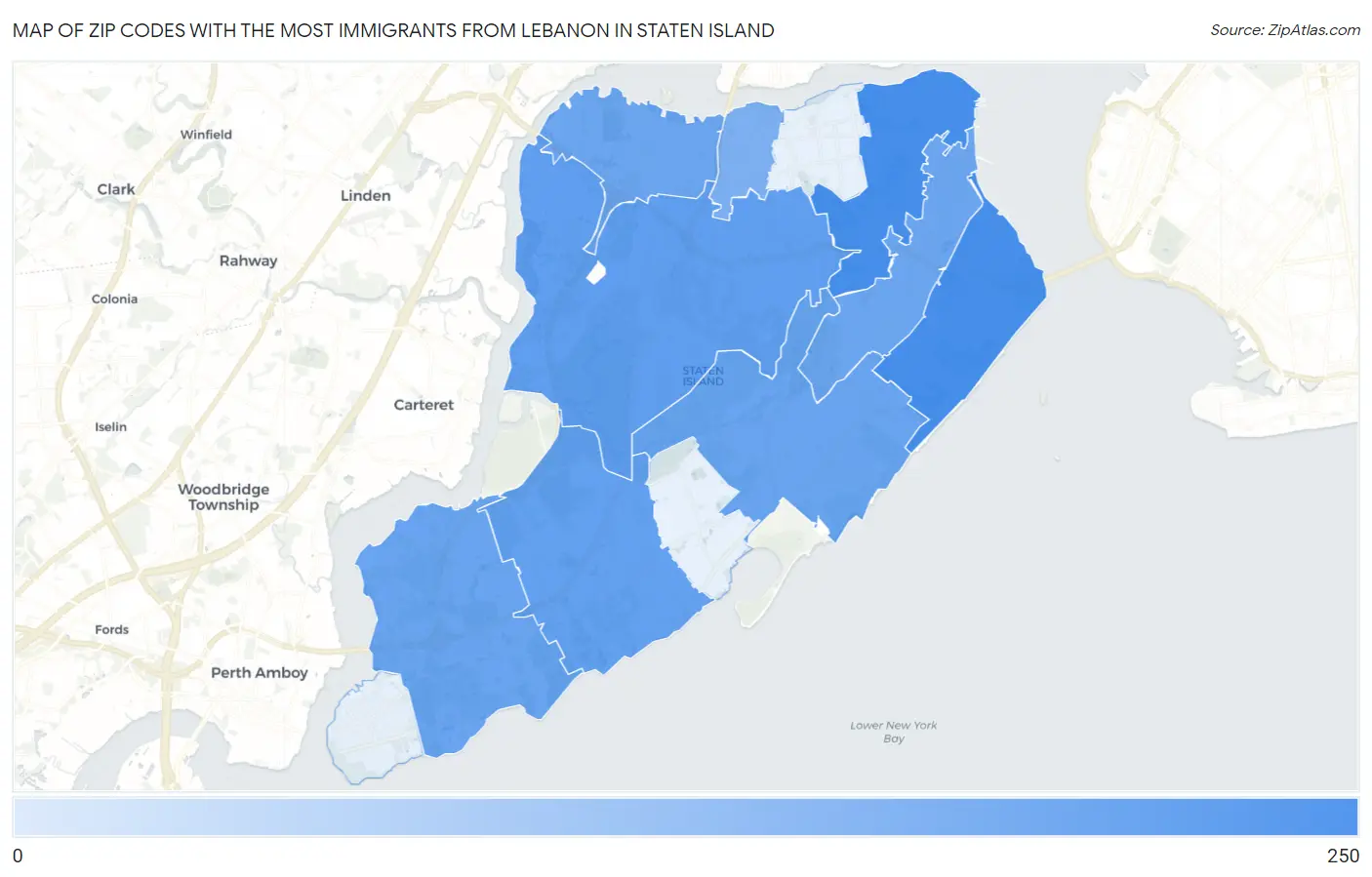 Zip Codes with the Most Immigrants from Lebanon in Staten Island Map