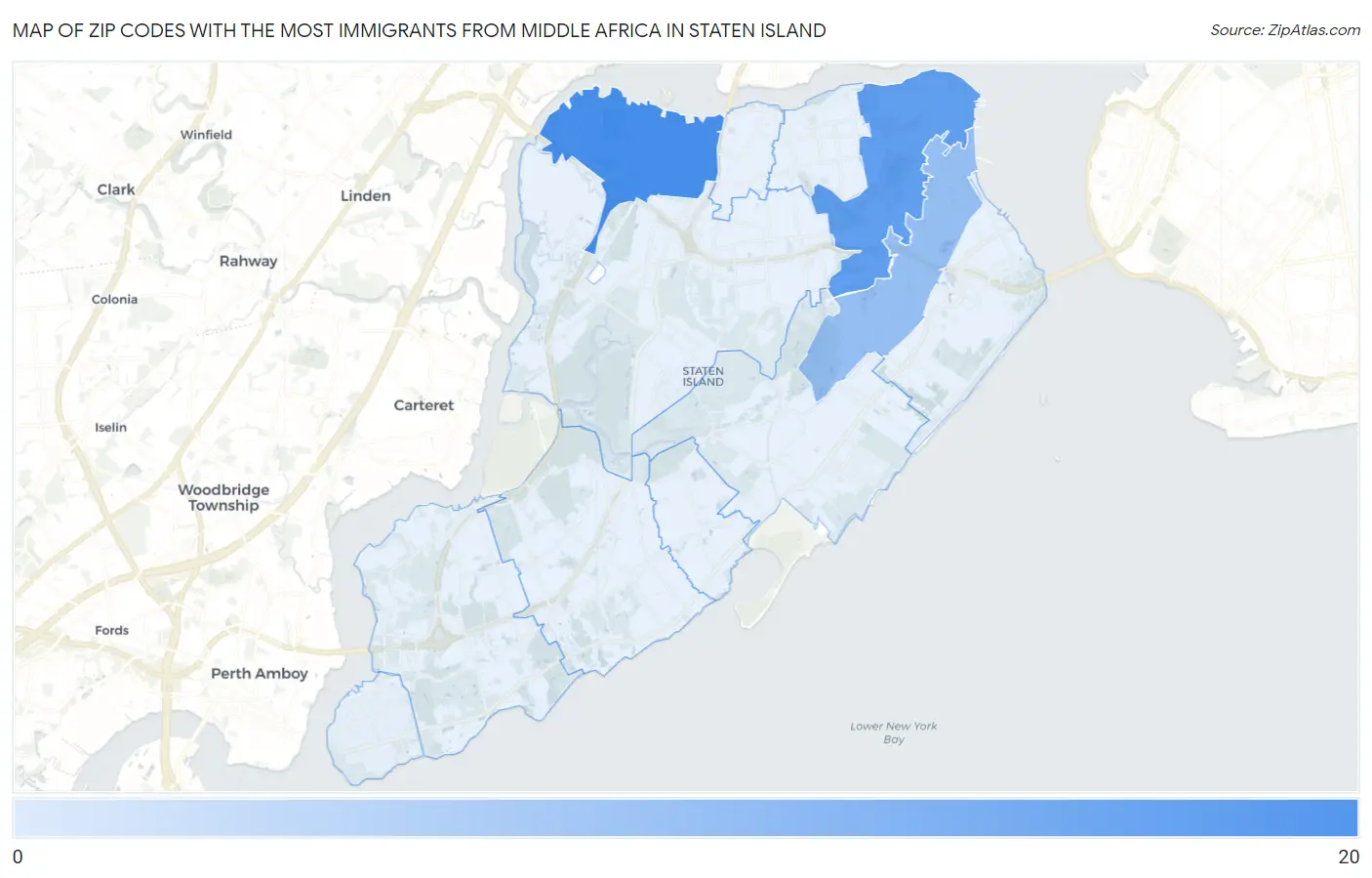 Zip Codes with the Most Immigrants from Middle Africa in Staten Island Map